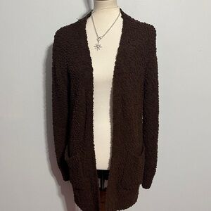 Zenana Outfitters Dark Brown Open-Front Bouclé Cardigan
